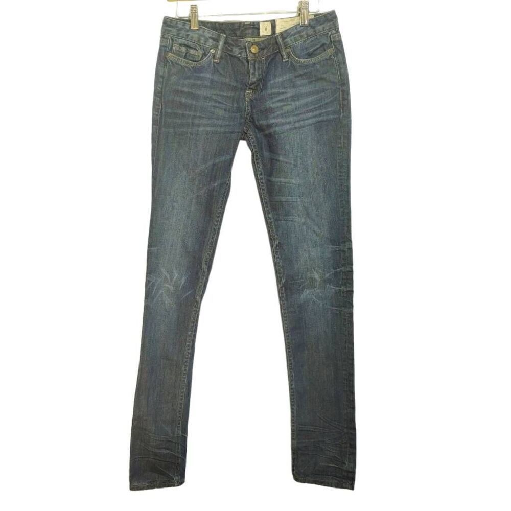 Allsaints Spitalfields Carson Pipe Skinny Low Rise Blue Cotton Jeans Sz 27 L34